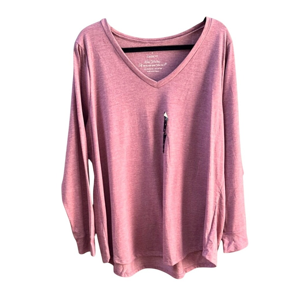 Torrid Womens 3 3X Zinfandel Heathered Pink V-Neck Long Sleeve Girlfriend Tee